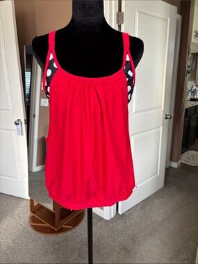 Women’s Red Tankini Swim Top - Sleeveless Blouson Fit
